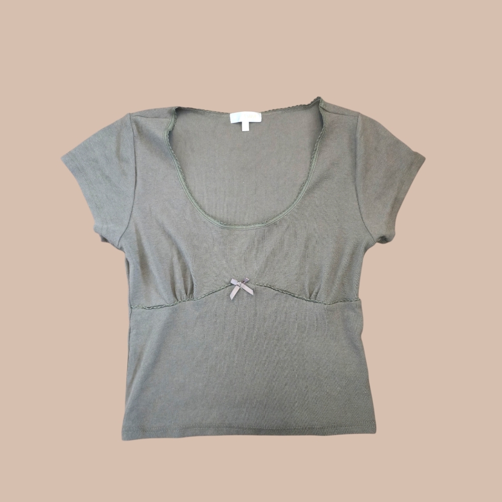 Y2K Vintage Olive Ribbed Empire Waist Baby Tee
